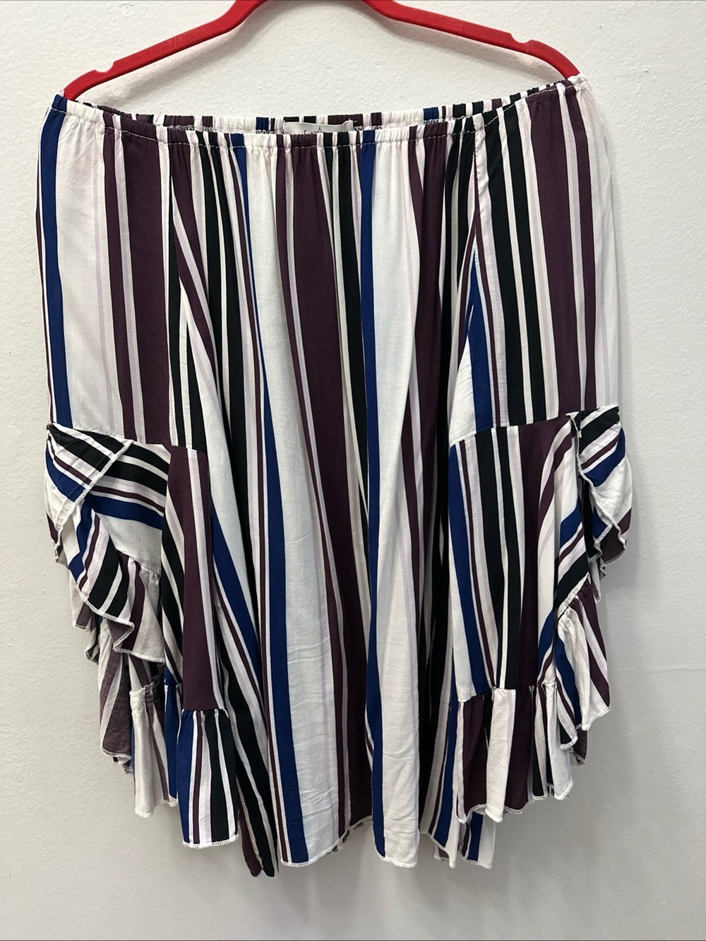 Fever Women’s Off Shoulder Blouse Vertical Stripes Flowy Ruffle Sleeves Sz Large